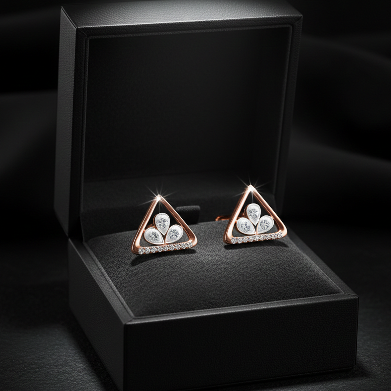 Elegant Frame Diamond Pendant Earrings