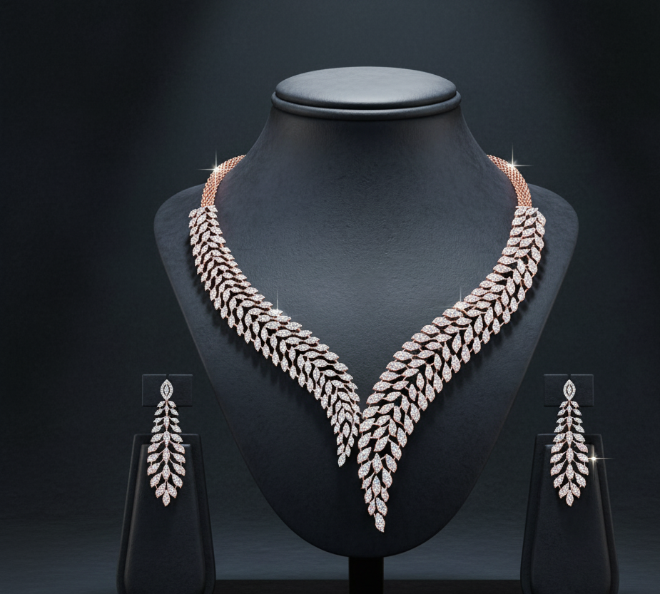 Glamour Aura Diamond Necklace with Shining Earrings