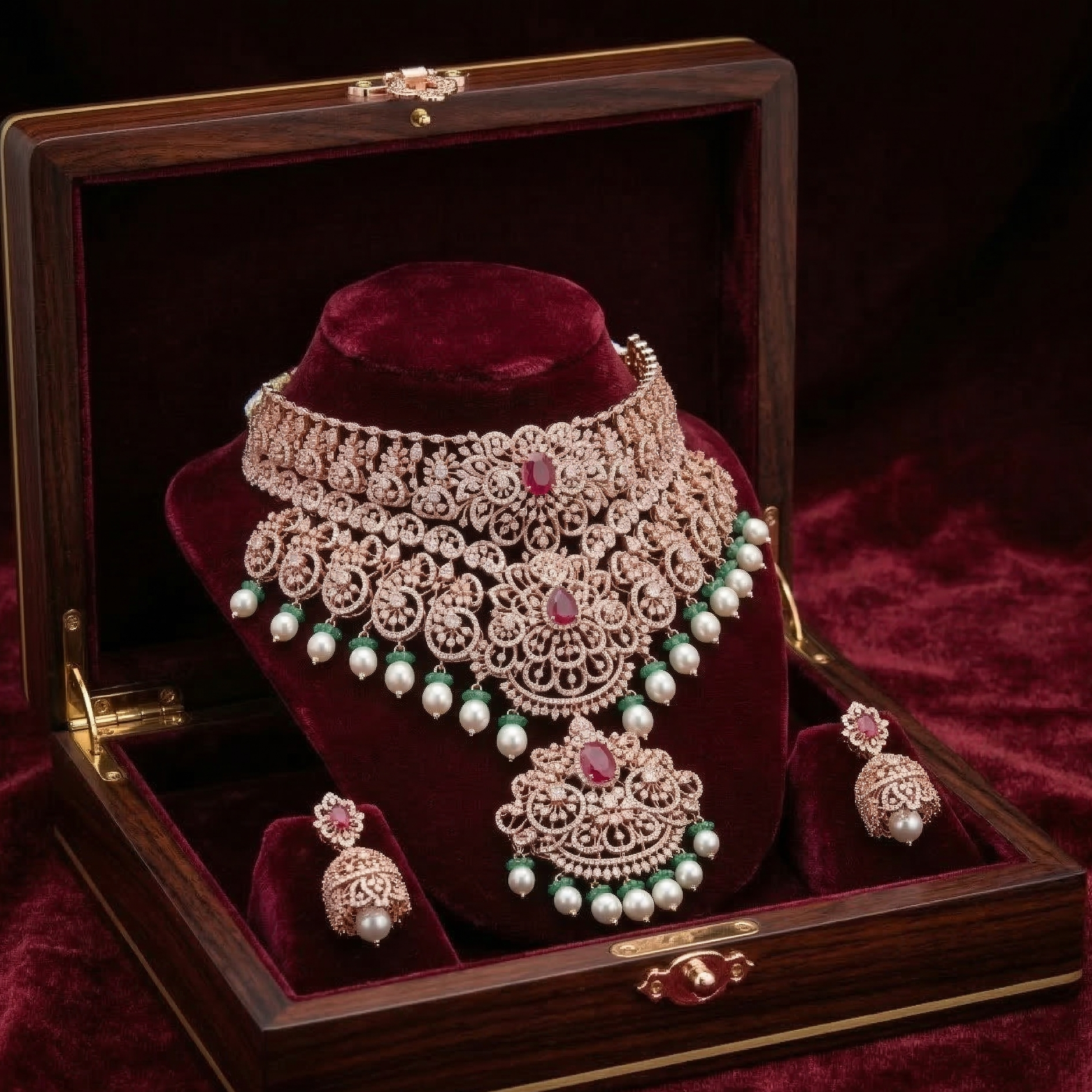 Statement Diamond Bridal Necklace Set - 3