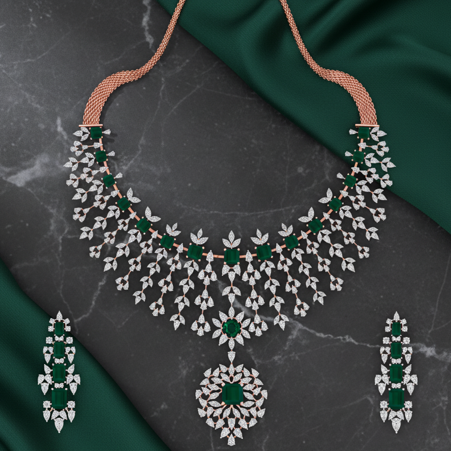 Glittering Diamond Wedding Necklace Set