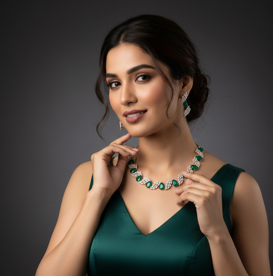 Opal Diamond Necklace with Designer Earrings - 3