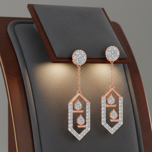 Long Curve Diamond Dangler Earrings