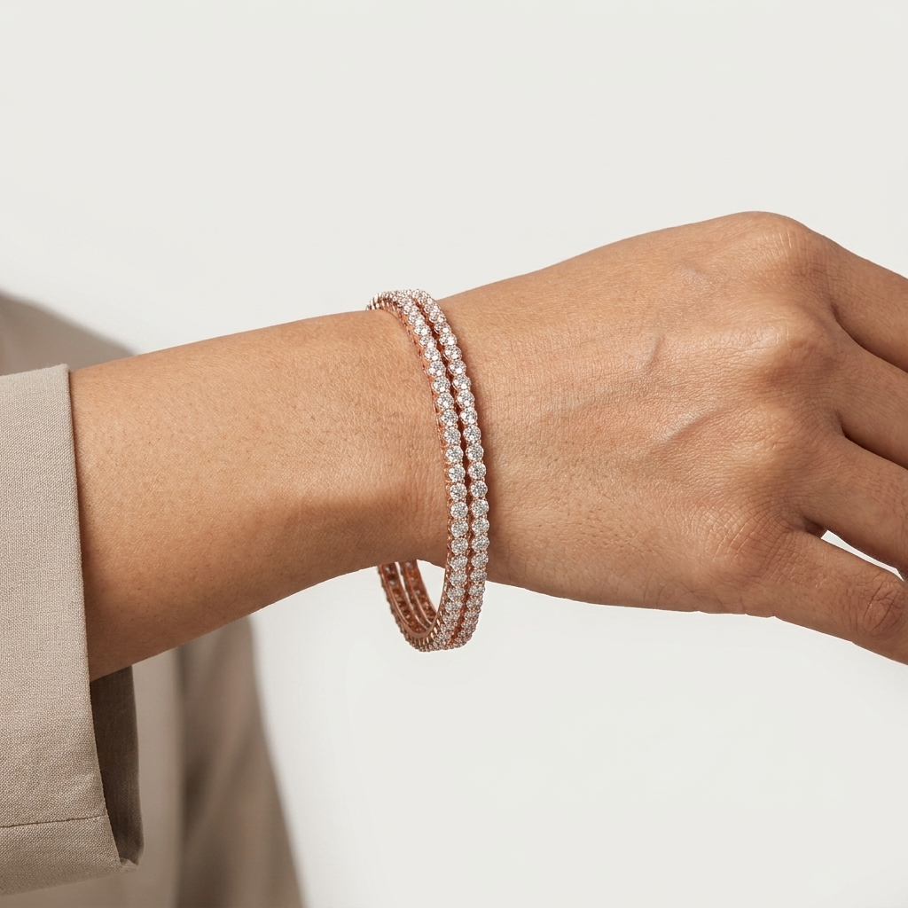 Dual Tone Diamond Bangles - 3