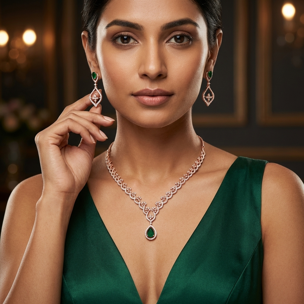 Silver Glow Diamond Elegance Necklace Set