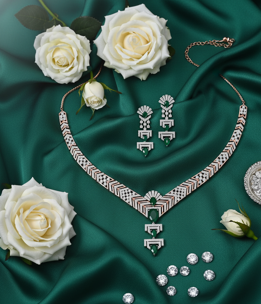 Vintage Diamond Necklace with Stylish Earrings - 3