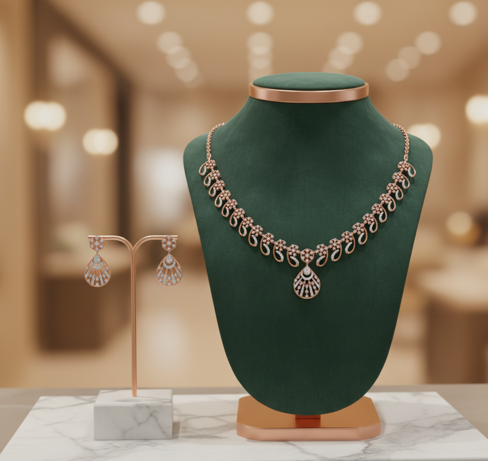 Grace Shine Diamond Necklace with Designer Earrings - 3