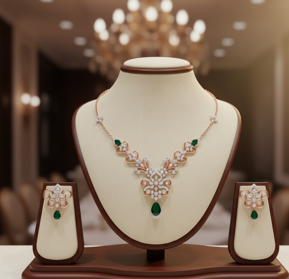 Bridal Radiance Diamond Necklace with Fine Earrings