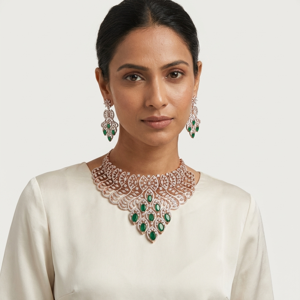Brilliant Diamond Wedding Necklace Set - 4
