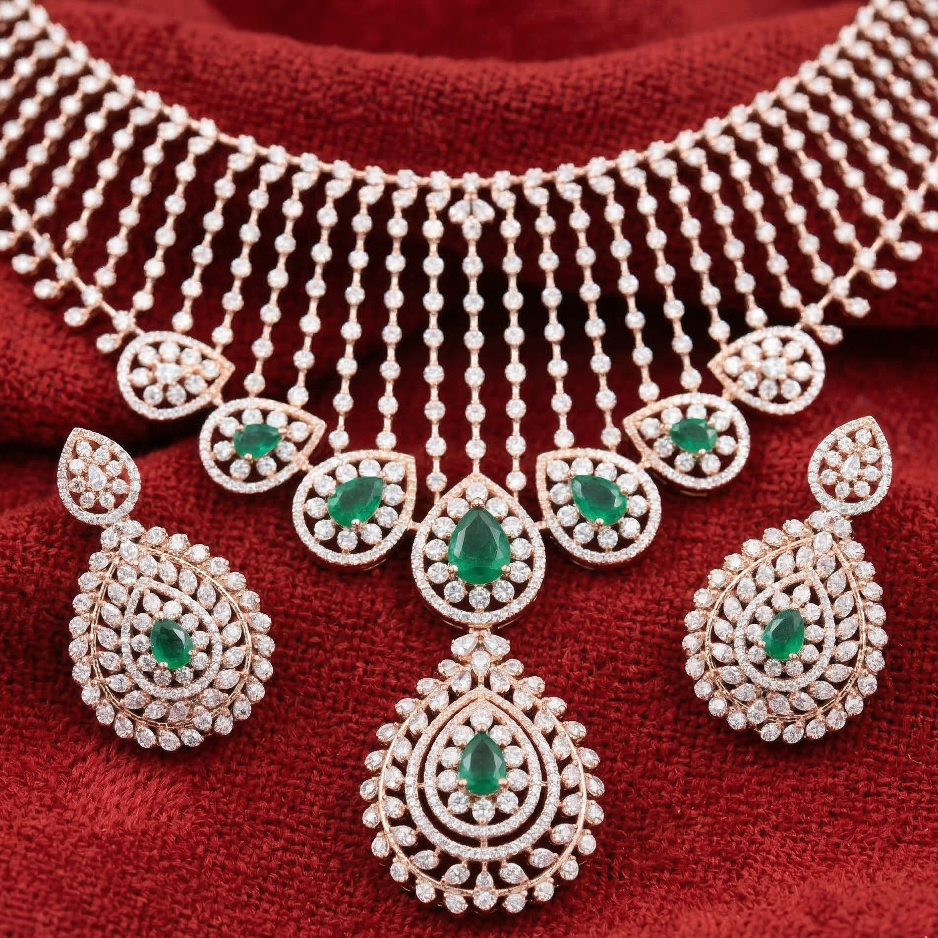 Designer Diamond Bridal Necklace Ensemble - 3