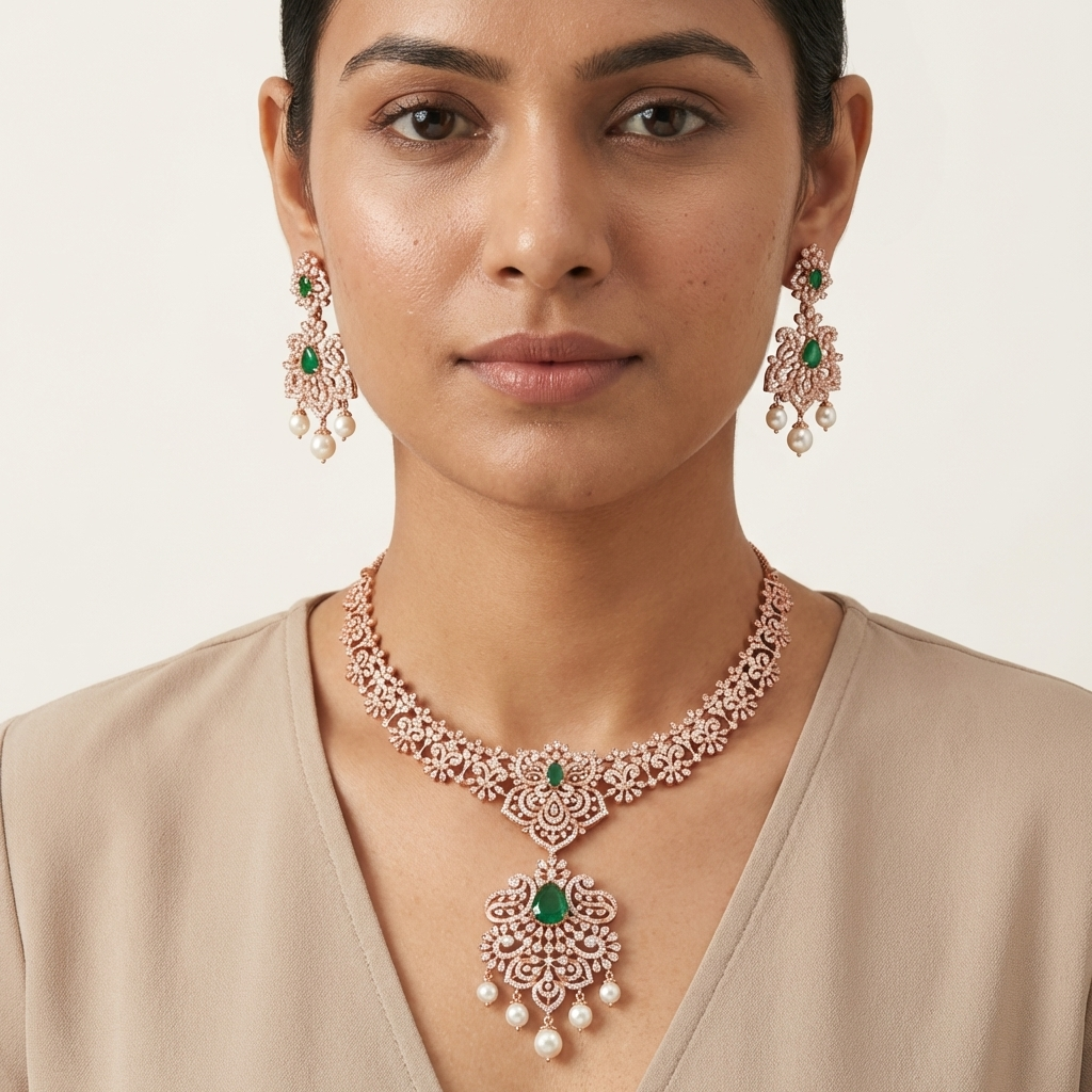 Glittering Diamond Shine Necklace Set - 4