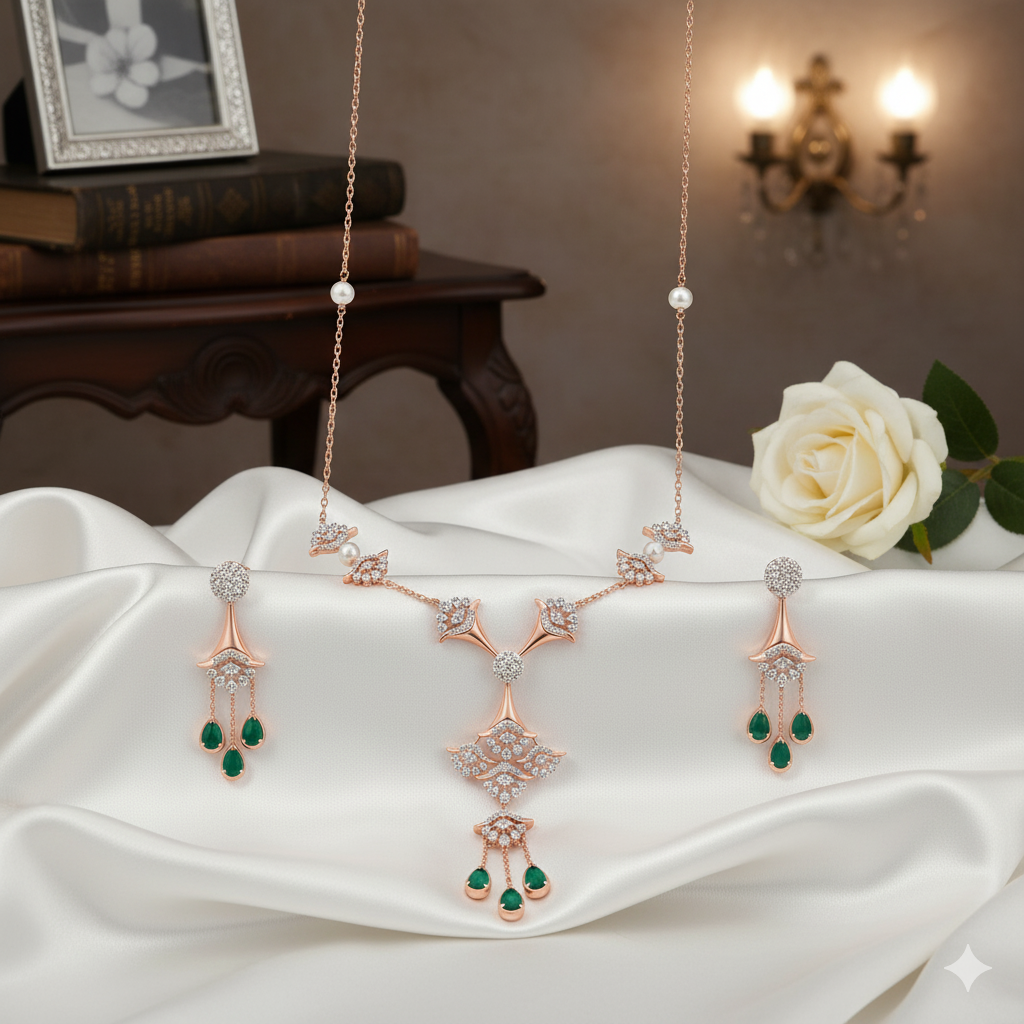 Brilliant Diamond Necklace with Elegant Earrings