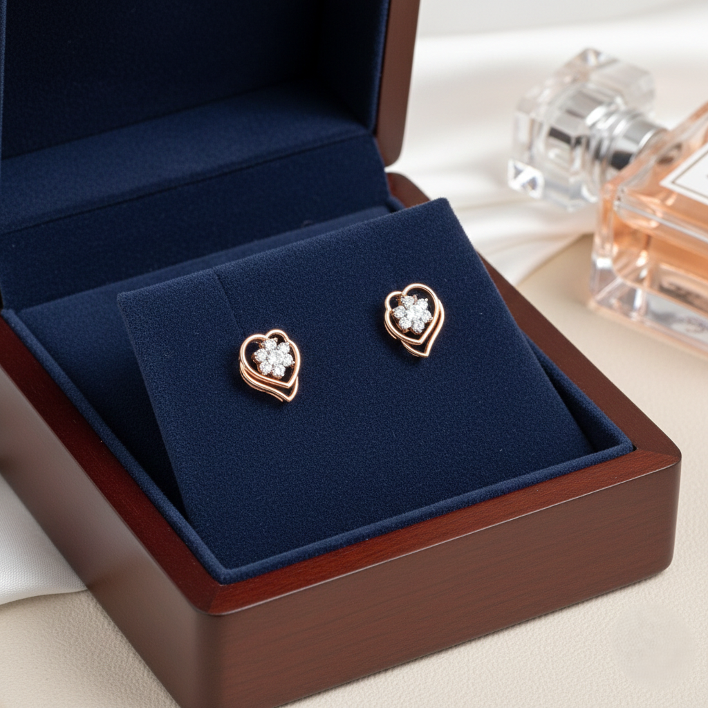 Elegant Double Heart Diamond Stud Earrings