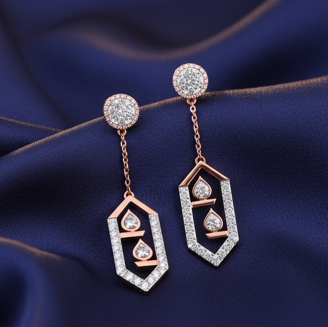 Long Curve Diamond Dangler Earrings