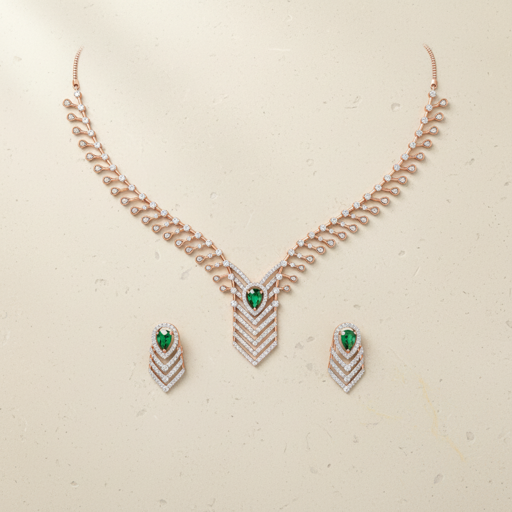 Glittering Diamond Charm Necklace Set