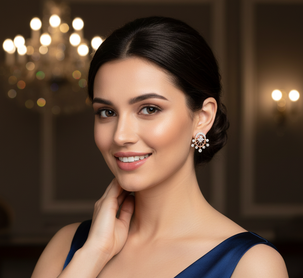 Elegant Diamond Stud Earrings with Polished Finish - 3
