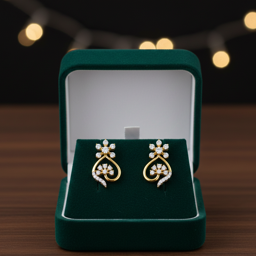Elegant Diamond Stud Earrings with Smooth Finish - 3
