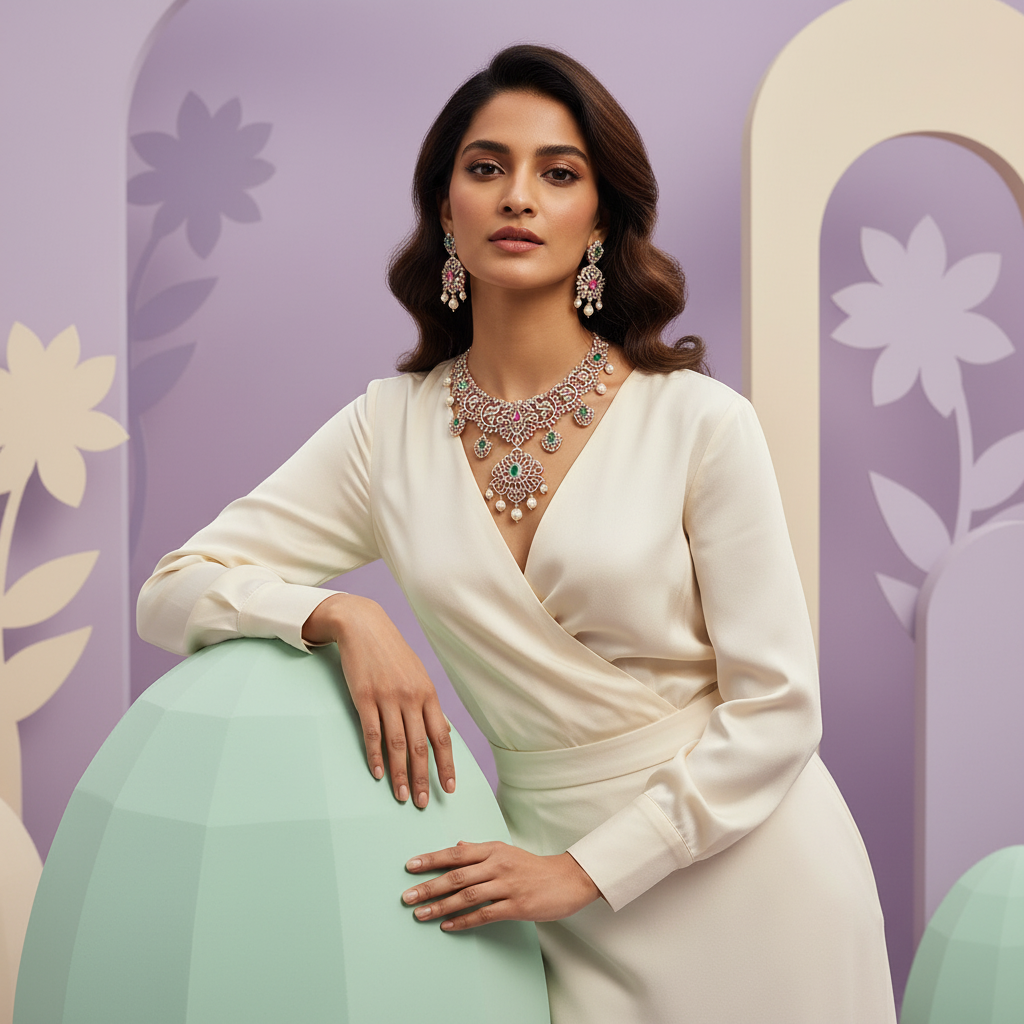 Sparkling Diamond Aura Necklace Set - 4