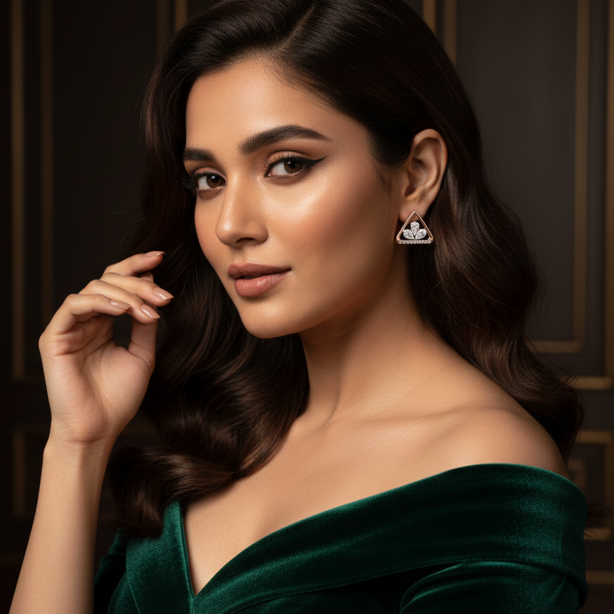 Elegant Frame Diamond Pendant Earrings
