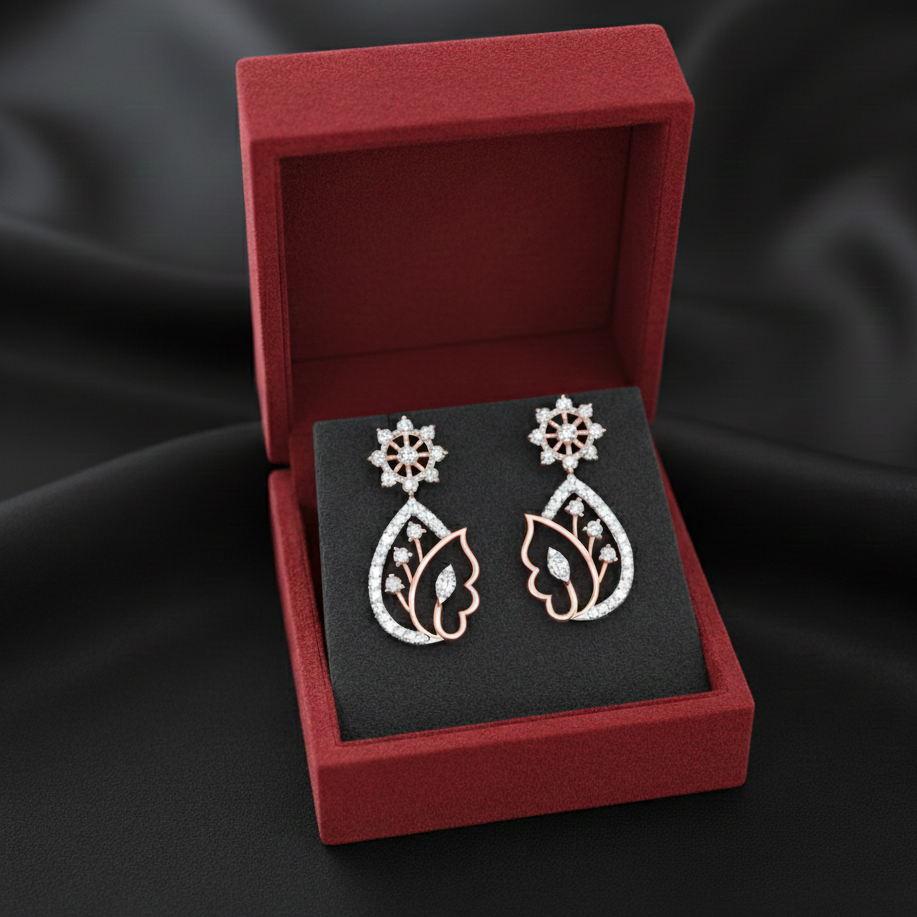 Glittering Diamond Drop Earrings - 3