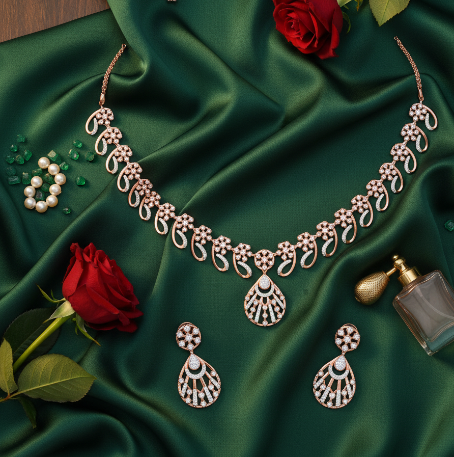 Grace Shine Diamond Necklace with Designer Earrings