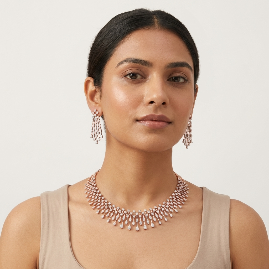 Royal Spark Diamond Wedding Necklace Set - 4