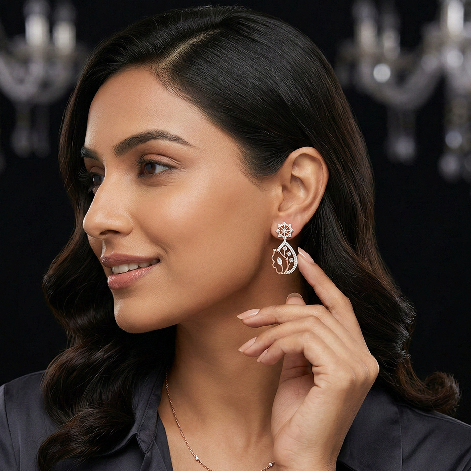 Glittering Diamond Drop Earrings