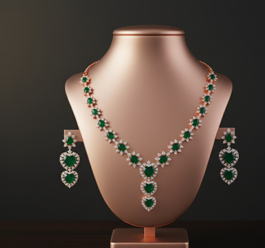 Luxury Flare Diamond Necklace with Matching Earrings