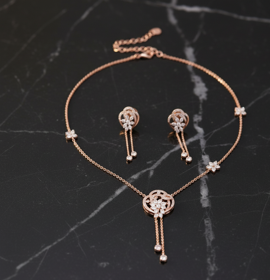 Eternal Glow Diamond Necklace with Crafted Earrings