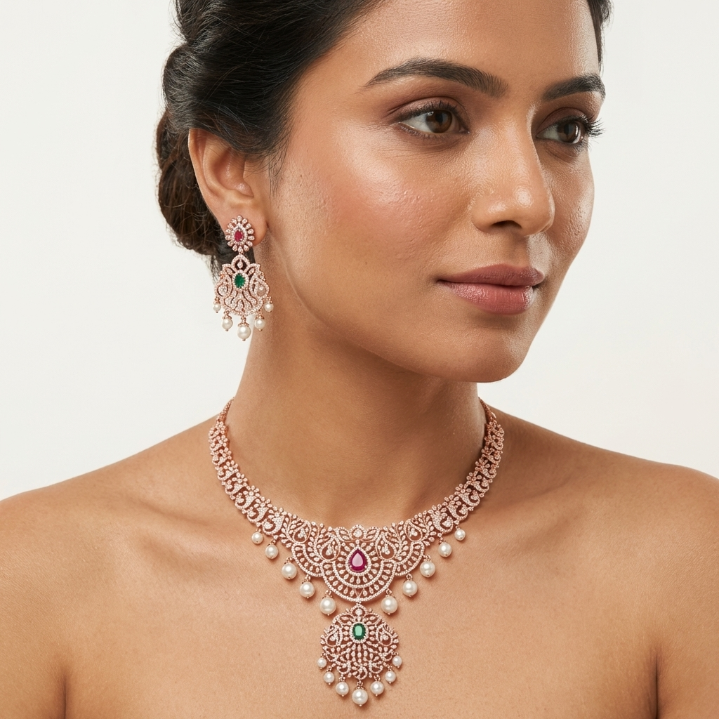 Glittering Diamond Classic Necklace Set - 4