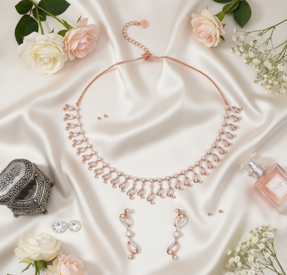 Luxe Light Diamond Necklace with Fine Earrings - 3