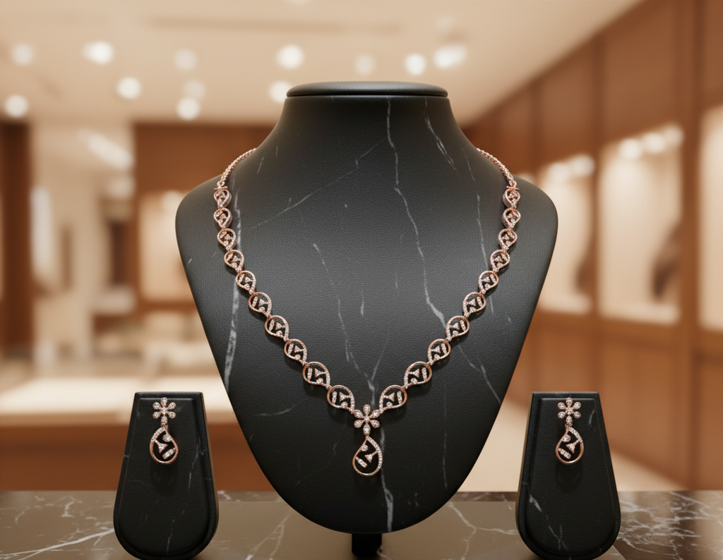 Sparkling Aura Diamond Necklace with Gleaming Earrings