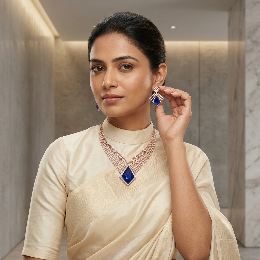 Shimmering Diamond Aura Necklace Set - 4