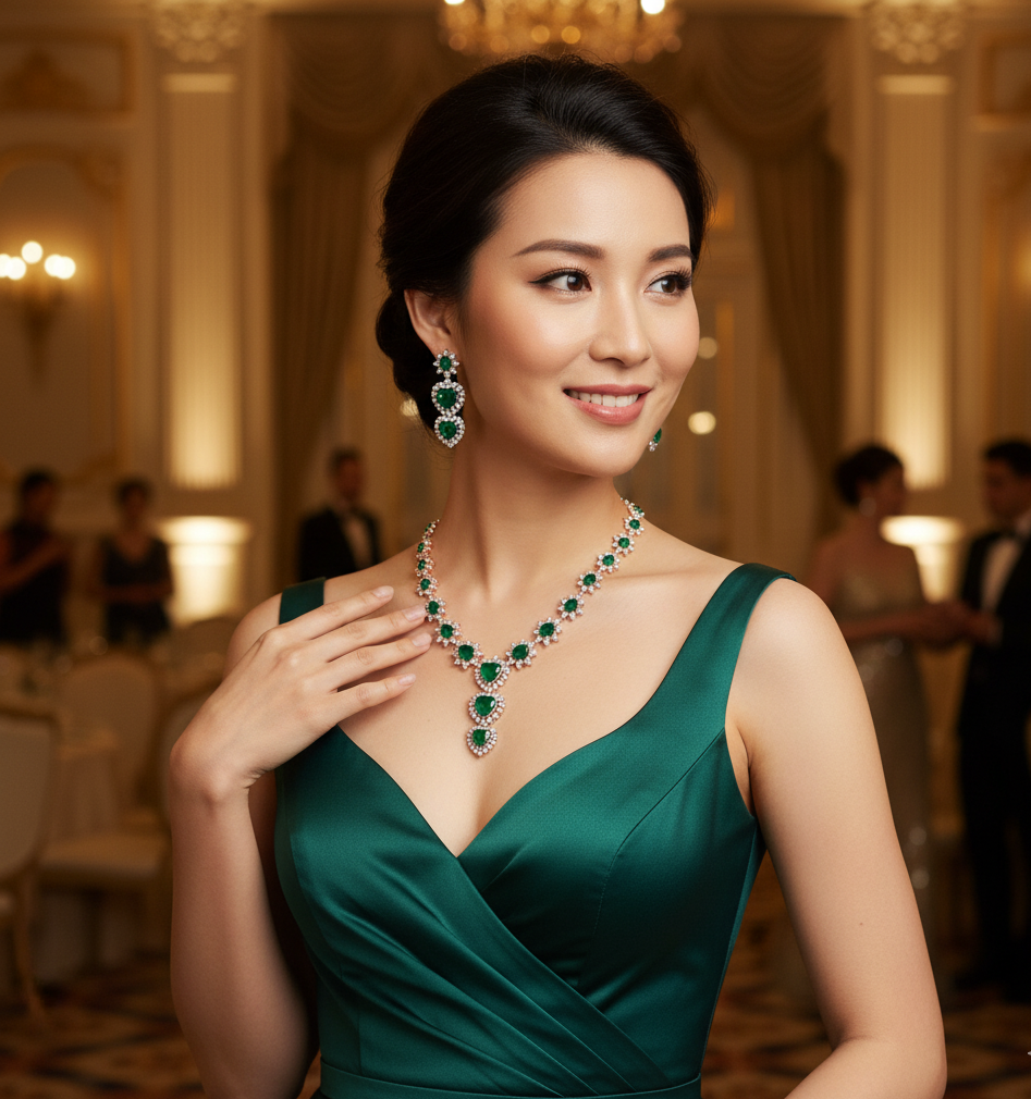 Luxury Flare Diamond Necklace with Matching Earrings