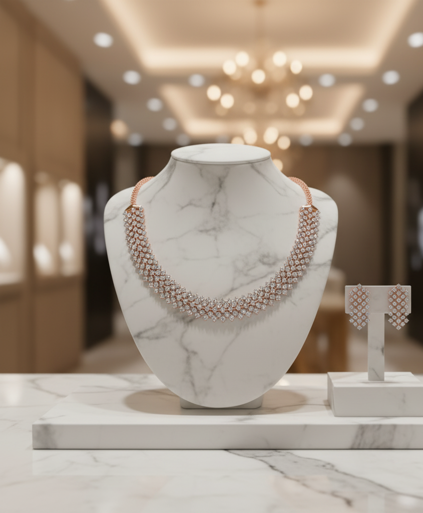 Majestic Shine Diamond Necklace with Earrings
