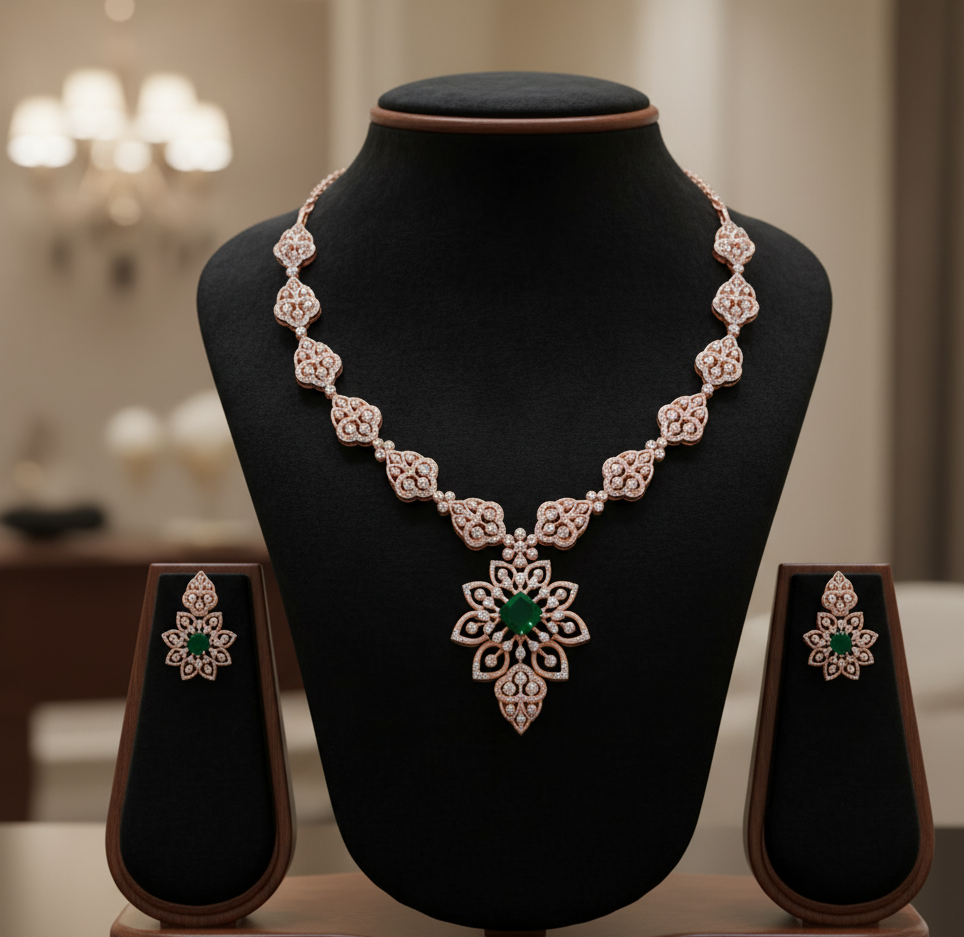 Crystal Shine Diamond Necklace with Gleaming Earrings