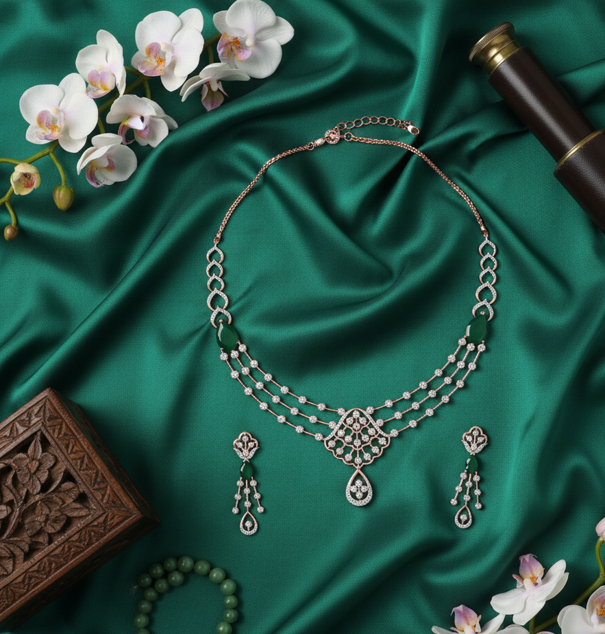Grand Crystal Diamond Necklace with Elegant Earrings