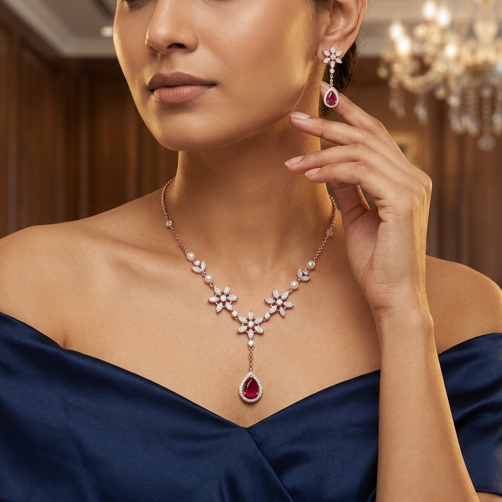 Premium Diamond Classic Necklace Set - 4