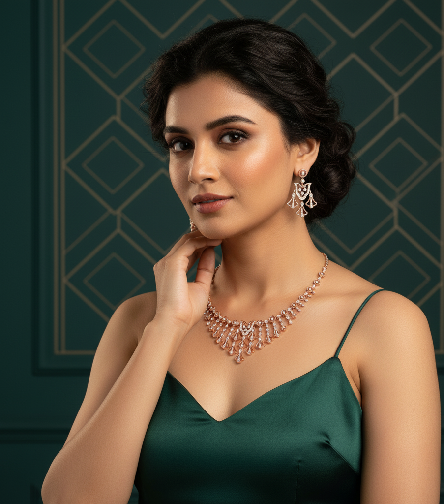 Refined Aura Diamond Necklace with Bright Earrings - 3
