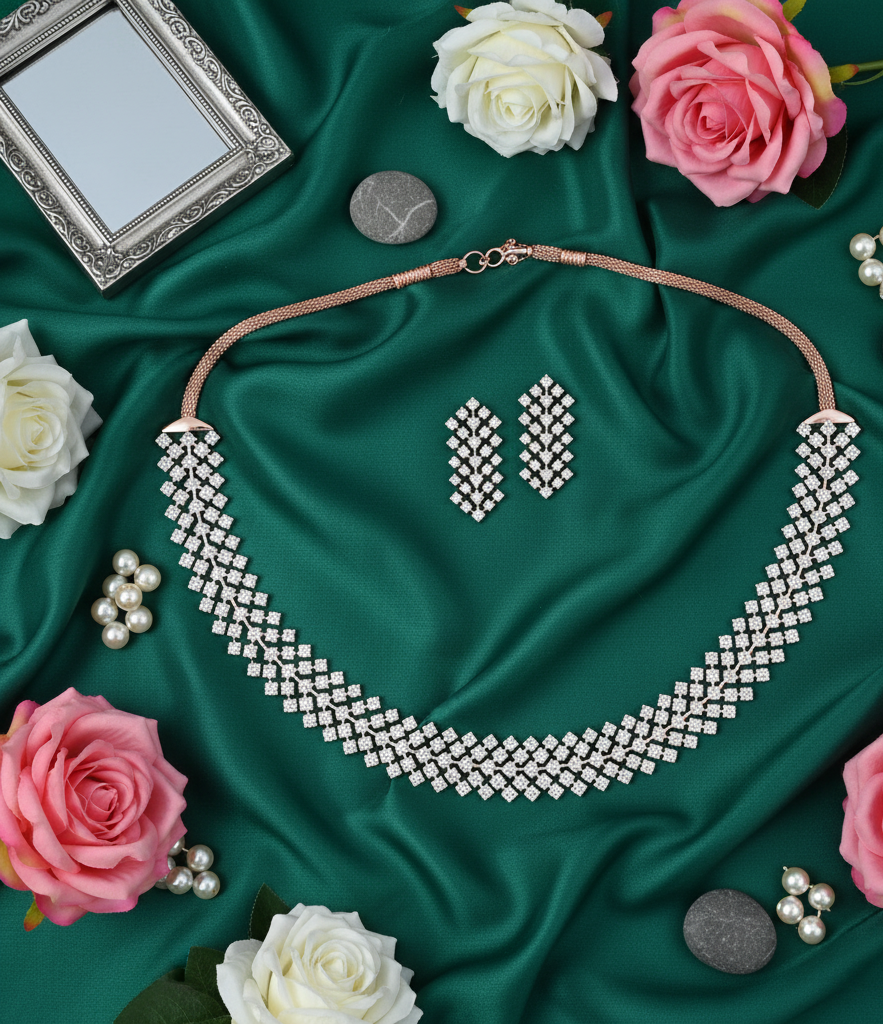 Majestic Shine Diamond Necklace with Earrings - 3