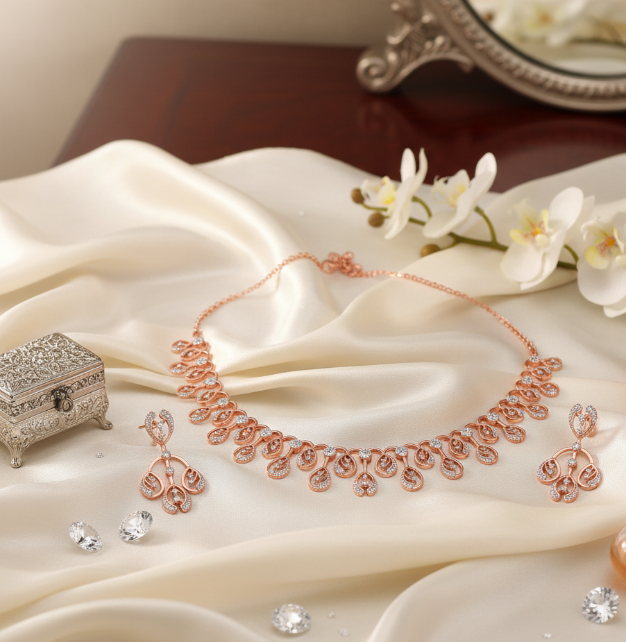 Diamond Royalty Necklace with Elegant Earrings