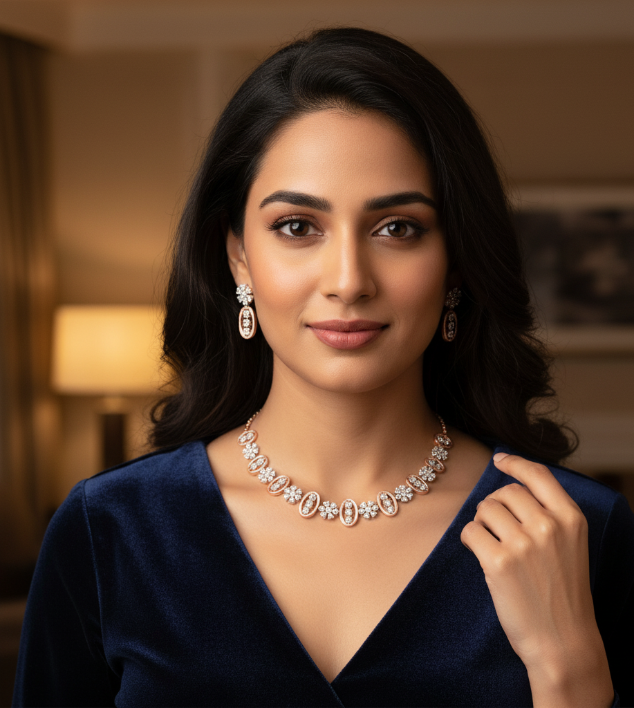 Imperial Diamond Necklace with Crafted Earrings - 3
