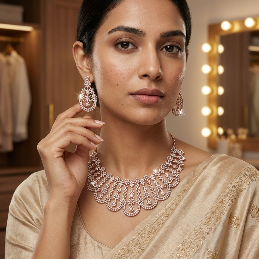 Artistic Diamond Bridal Jewellery Set - 4