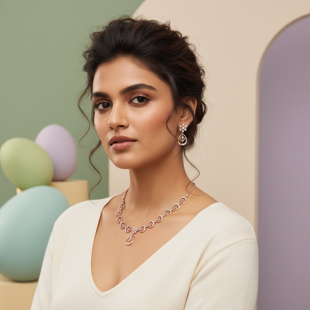 Shimmering Diamond Charm Necklace Set - 4