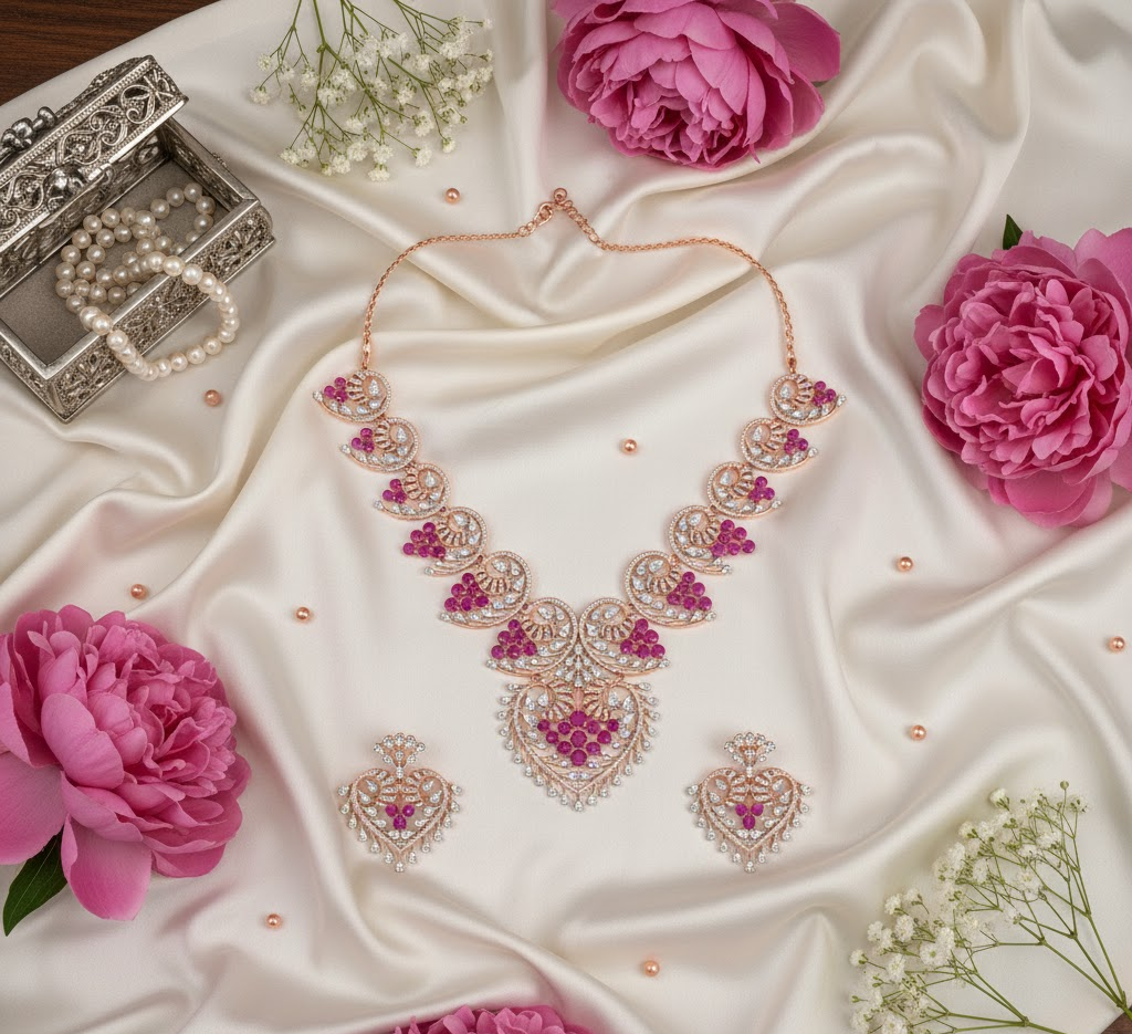 Gorgeous Crystal Diamond Necklace with Earrings