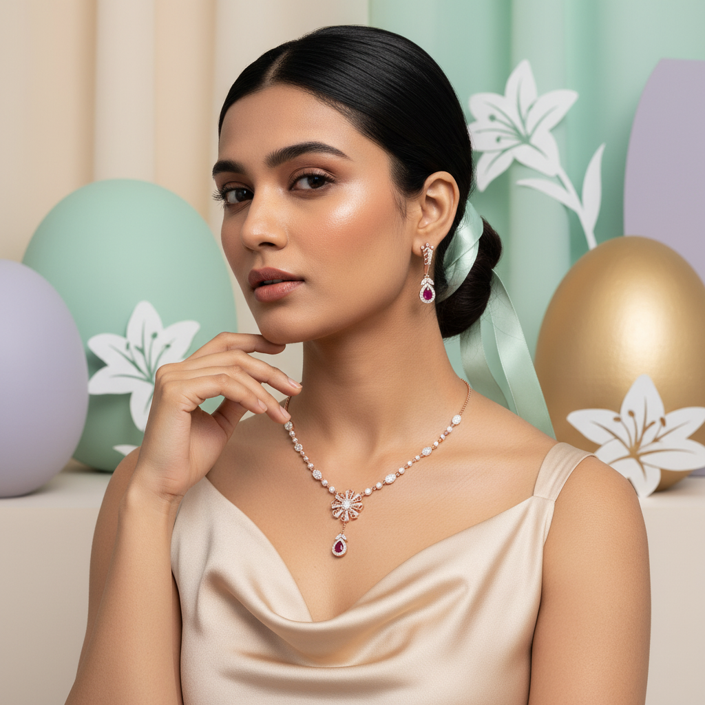 Modern Diamond Charm Necklace Set