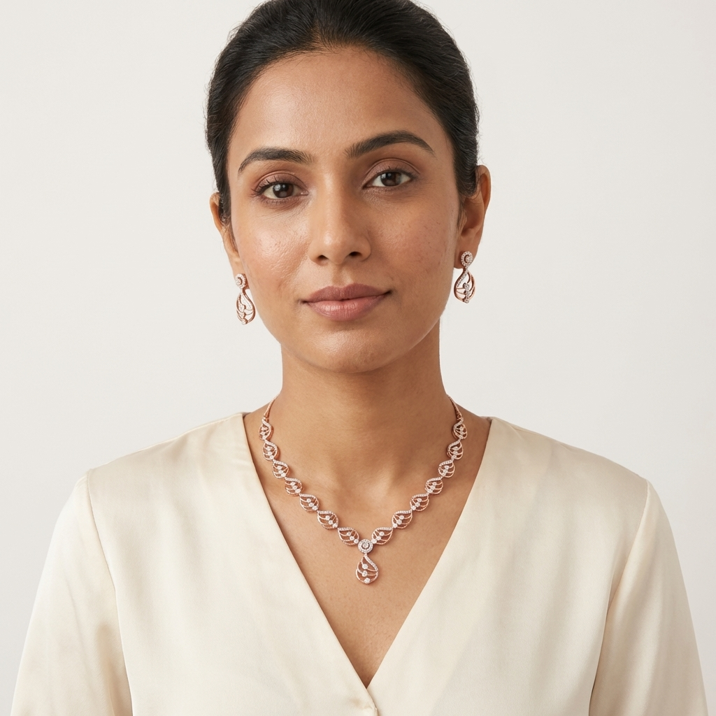 Sparkling Diamond Classic Necklace Set - 4