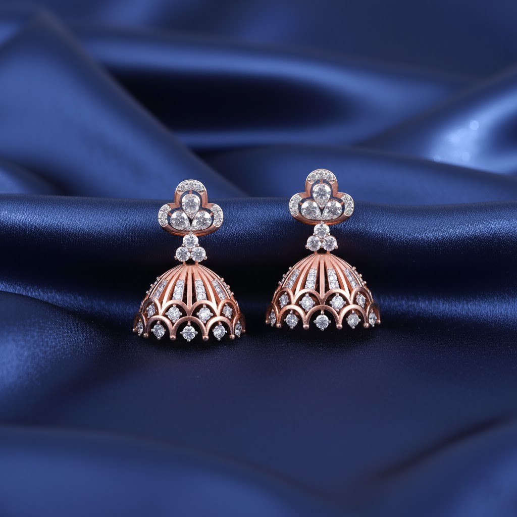 Royal Curve Diamond Jhumki Earrings