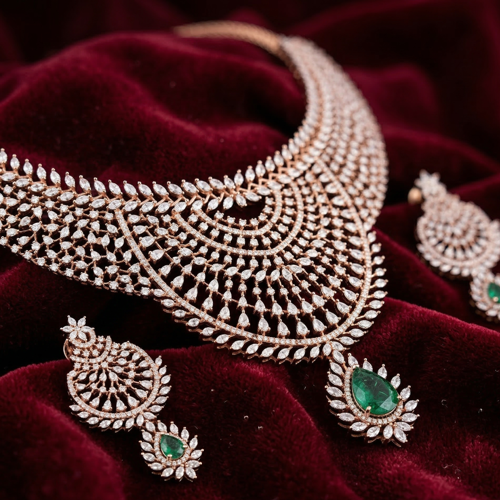 Shimmering Diamond Wedding Necklace Set - 3