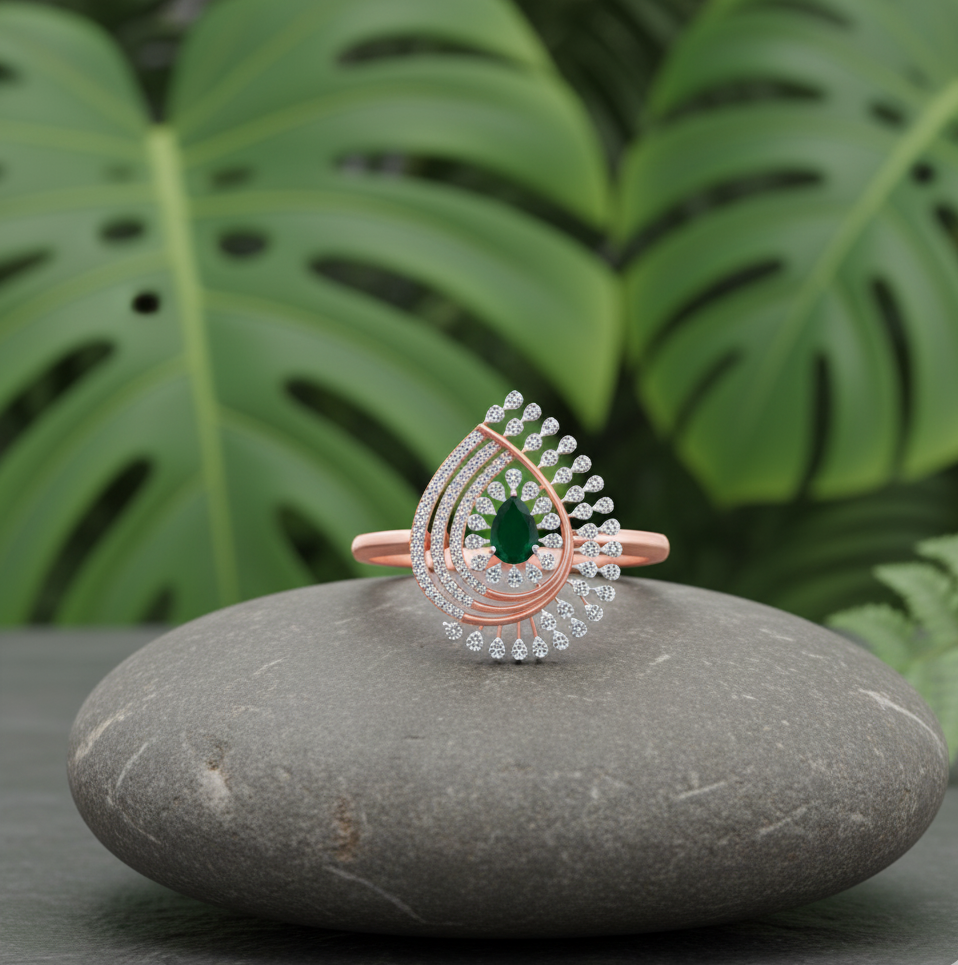 Reina Plume Emerald & Diamond Ring