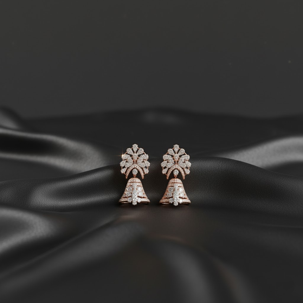 Glossy Finish Diamond Jhumki Earrings